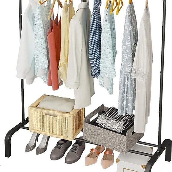 NEW Metal Clothing Rack, 43.3 Inches Garment Rack with Bottom Shelf for Hanging - Picture 2 of 8